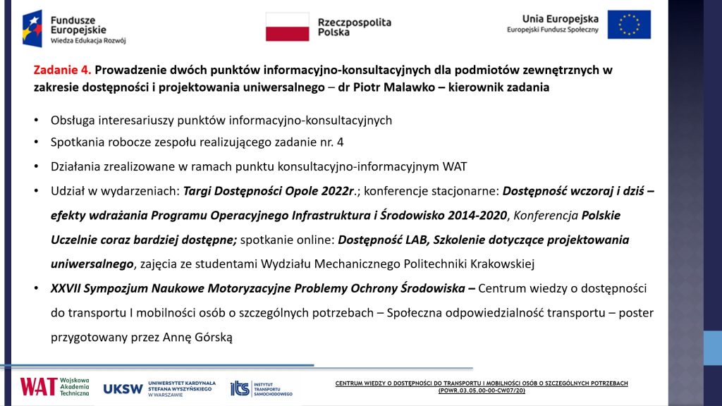 Slajd przedstawiający wybrane działania zrealizowane w ramach zadania nr 4