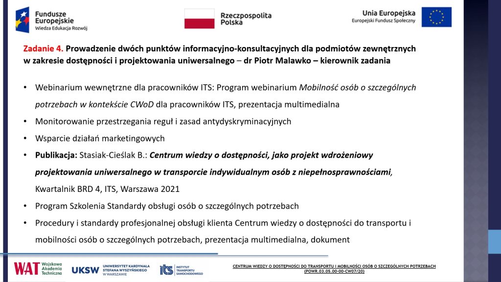 Slajd przedstawiający wybrane działania zrealizowane w ramach zadania nr 4”