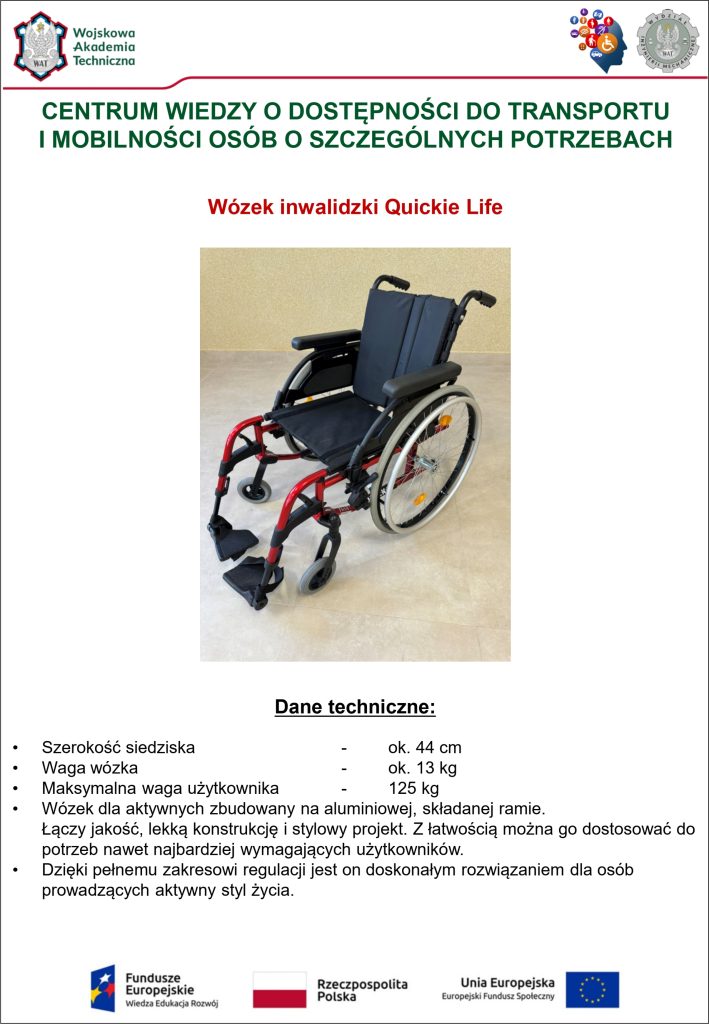 Baza dydaktyczna - wózek inwalidzki Quickie Life