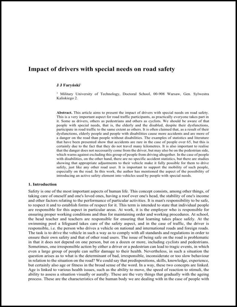 Impact of drivers with special nedds on road safety