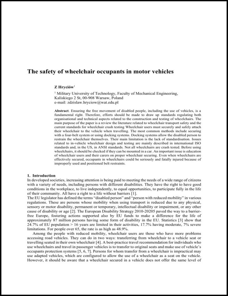 The safety of wheelchair occupants in motor vehicles