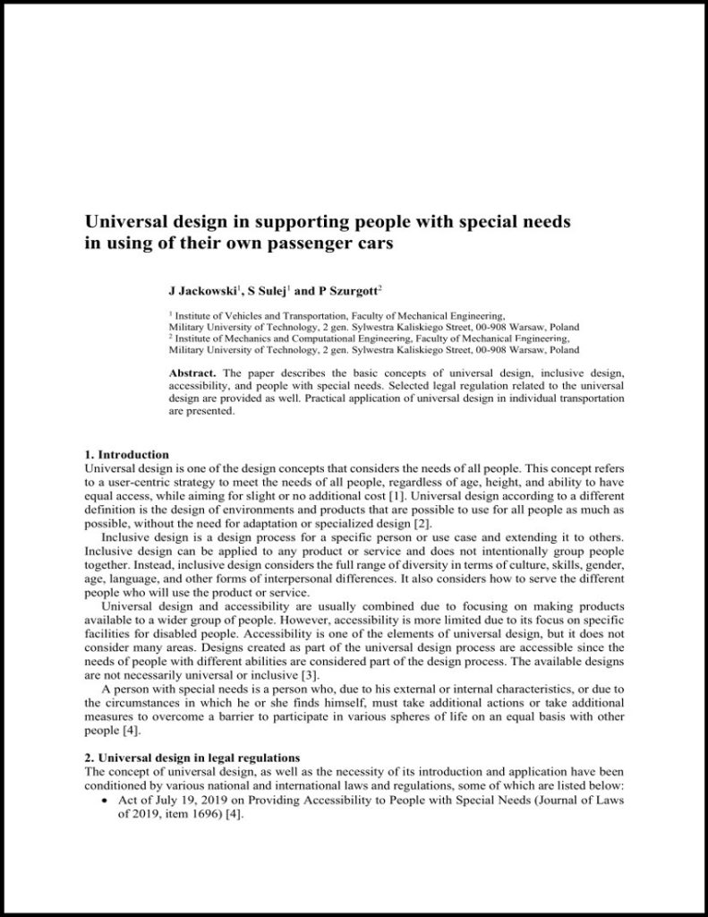 Universal design in supporting people with special needs in using of their own passenger cars