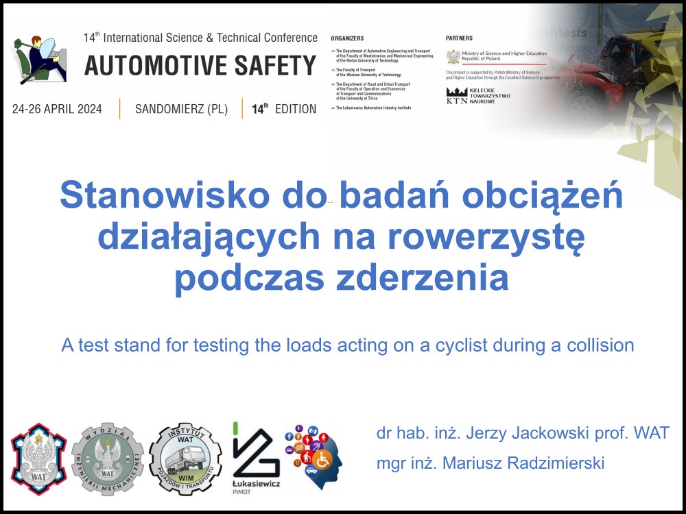 Stanowisko do badań obciążeń działających na rowerzystę podczas zderzenia