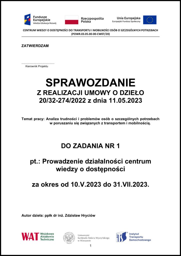 Analiza trudności i problemów osób o szczególnych potrzebach w poruszaniu się związanych z transportem i mobilnością
